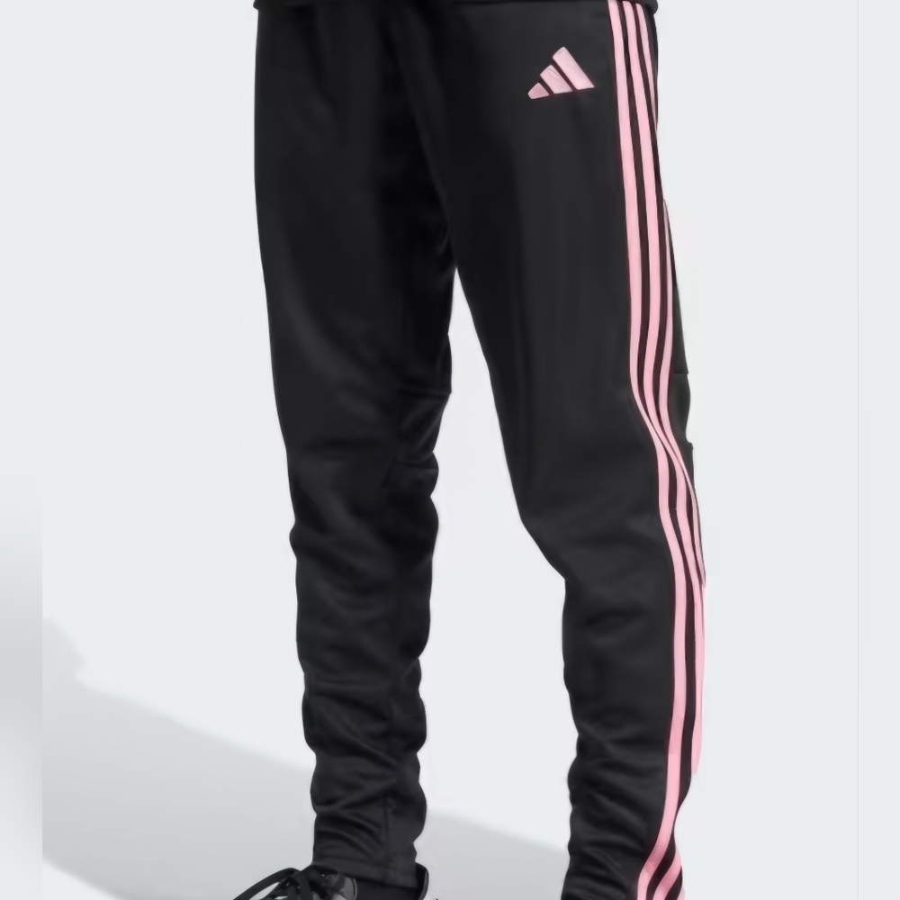 Adidas Kids Black Joggers with Pink Stripes